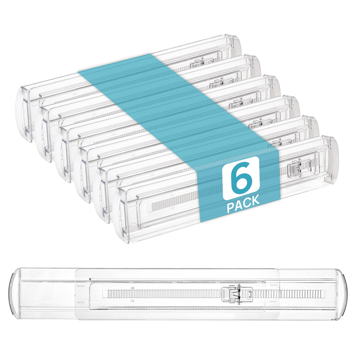 Clear adjustable drawer dividers, six-pack — product listing photo